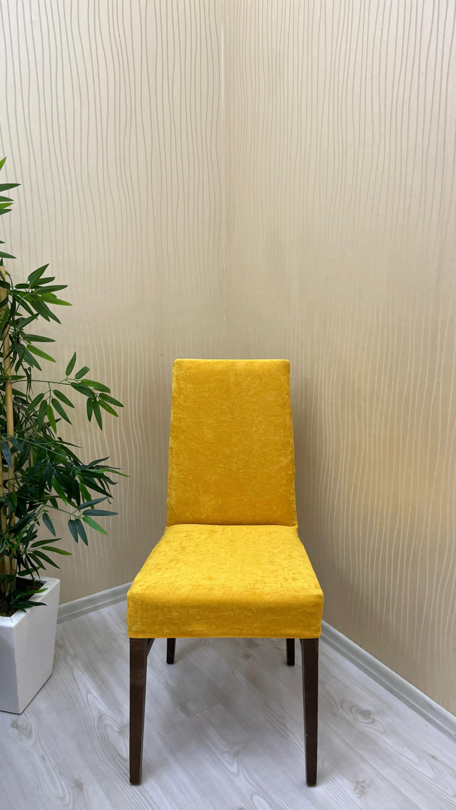 Baby Face Kumaş Lastikli Sandalye Örtüsü - Kaymaz Esnek Sandalye Koruyucu Hardal Renk Altı Adet Sandalye Örtüsü Özel Ölçü