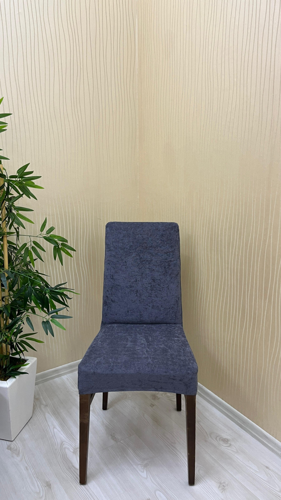 Baby Face Kumaş Lastikli Sandalye Örtüsü - Kaymaz Esnek Sandalye Koruyucu Koyu Gri Renk İki Adet Sandalye Örtüsü Özel Ölçü