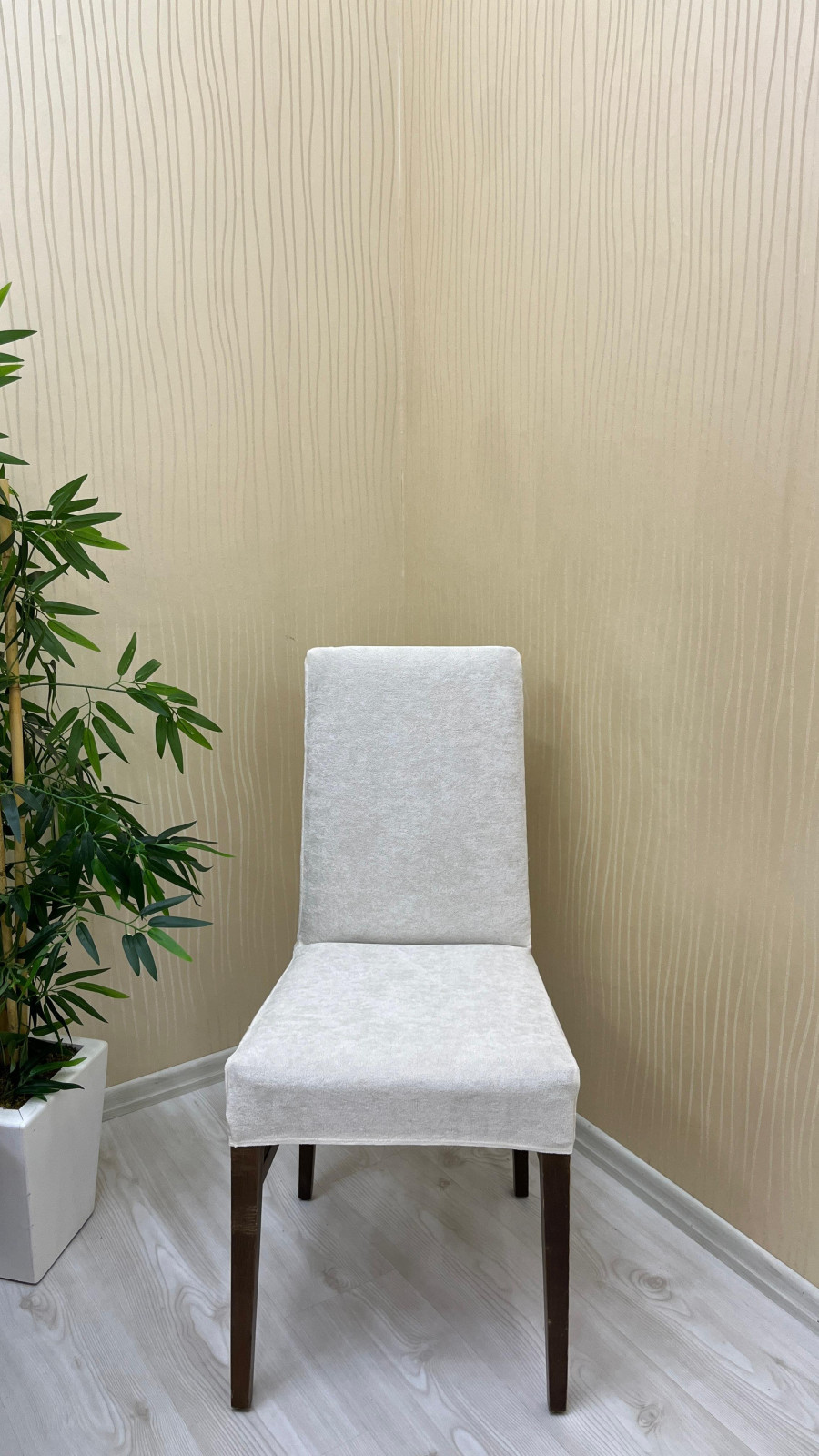 Baby Face Kumaş Lastikli Sandalye Örtüsü - Kaymaz Esnek Sandalye Koruyucu Krem Renk Dört Adet Sandalye Örtüsü