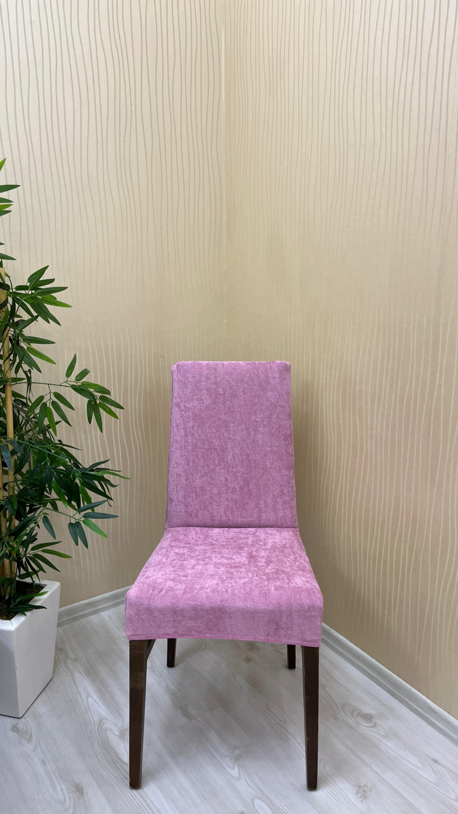 Baby Face Kumaş Lastikli Sandalye Örtüsü - Kaymaz Esnek Sandalye Koruyucu Pudra Renk Altı Adet Sandalye Örtüsü Özel Ölçü