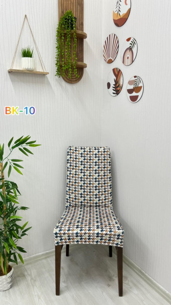 Printed Velvet Chair Cover - Elastic Stretch Chair Protector Model BK-10 Color Four Chair Covers
