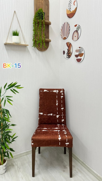 Printed Velvet Chair Cover - Elastic Stretch Chair Protector Model BK-15 Color Five Chair Covers