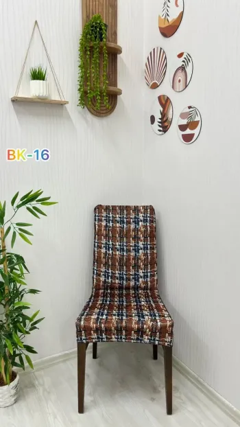 Printed Velvet Chair Cover - Elastic Stretch Chair Protector Model BK-16 Color One Chair Cover