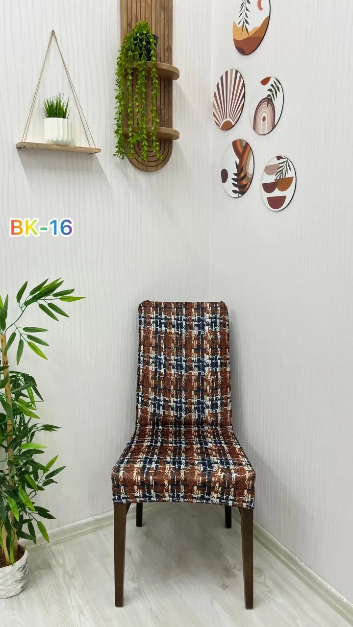 Printed Velvet Chair Cover - Elastic Stretch Chair Protector Model BK-16 Color One Chair Cover