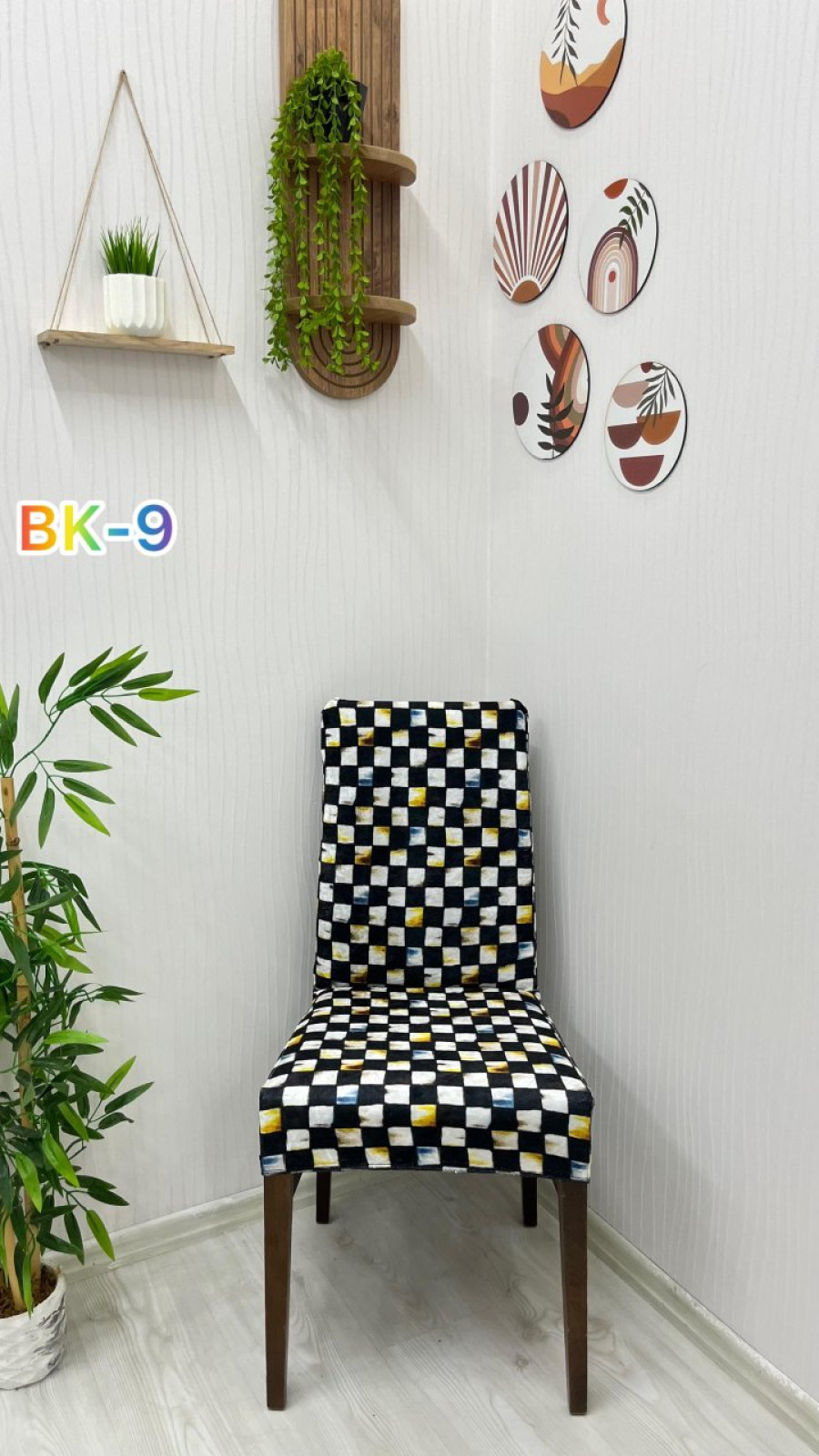 Printed Velvet Chair Cover - Elastic Stretch Chair Protector Model BK-09 Color Four Chair Covers Custom Size