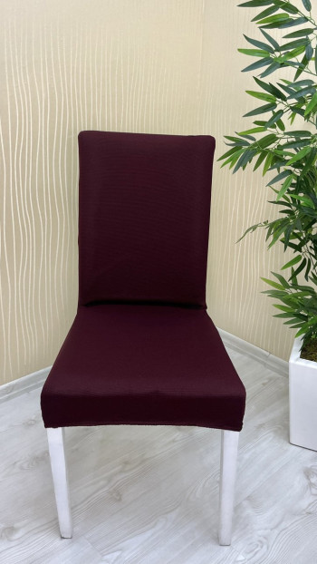 Mikro Kumaş Lastikli Sandalye Örtüsü - Kaymaz Esnek Sandalye Koruyucu Bordo Renk Altı Adet Sandalye Örtüsü