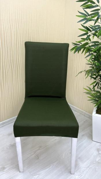 Mikro Kumaş Lastikli Sandalye Örtüsü - Kaymaz Esnek Sandalye Koruyucu Haki Yeşili Renk Üç Adet Sandalye Örtüsü