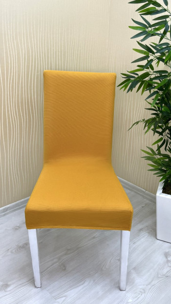 Mikro Kumaş Lastikli Sandalye Örtüsü - Kaymaz Esnek Sandalye Koruyucu Hardal Renk İki Adet Sandalye Örtüsü