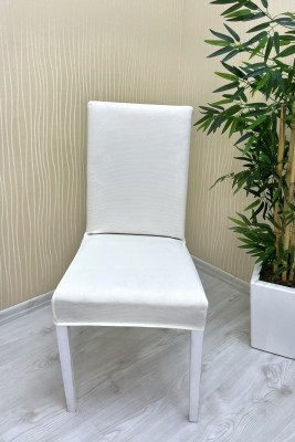 Mikro Kumaş Lastikli Sandalye Örtüsü - Kaymaz Esnek Sandalye Koruyucu Krem Renk Bir Adet Sandalye Örtüsü