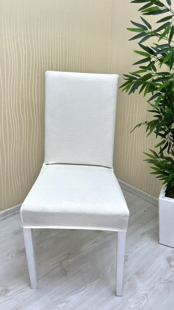 Mikro Kumaş Lastikli Sandalye Örtüsü - Kaymaz Esnek Sandalye Koruyucu Krem Renk Bir Adet Sandalye Örtüsü