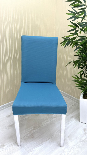 Mikro Kumaş Lastikli Sandalye Örtüsü - Kaymaz Esnek Sandalye Koruyucu Mavi Renk İki Adet Sandalye Örtüsü