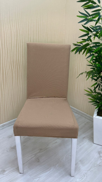 Mikro Kumaş Lastikli Sandalye Örtüsü - Kaymaz Esnek Sandalye Koruyucu Sütlü Kahve Renk Altı Adet Sandalye Örtüsü