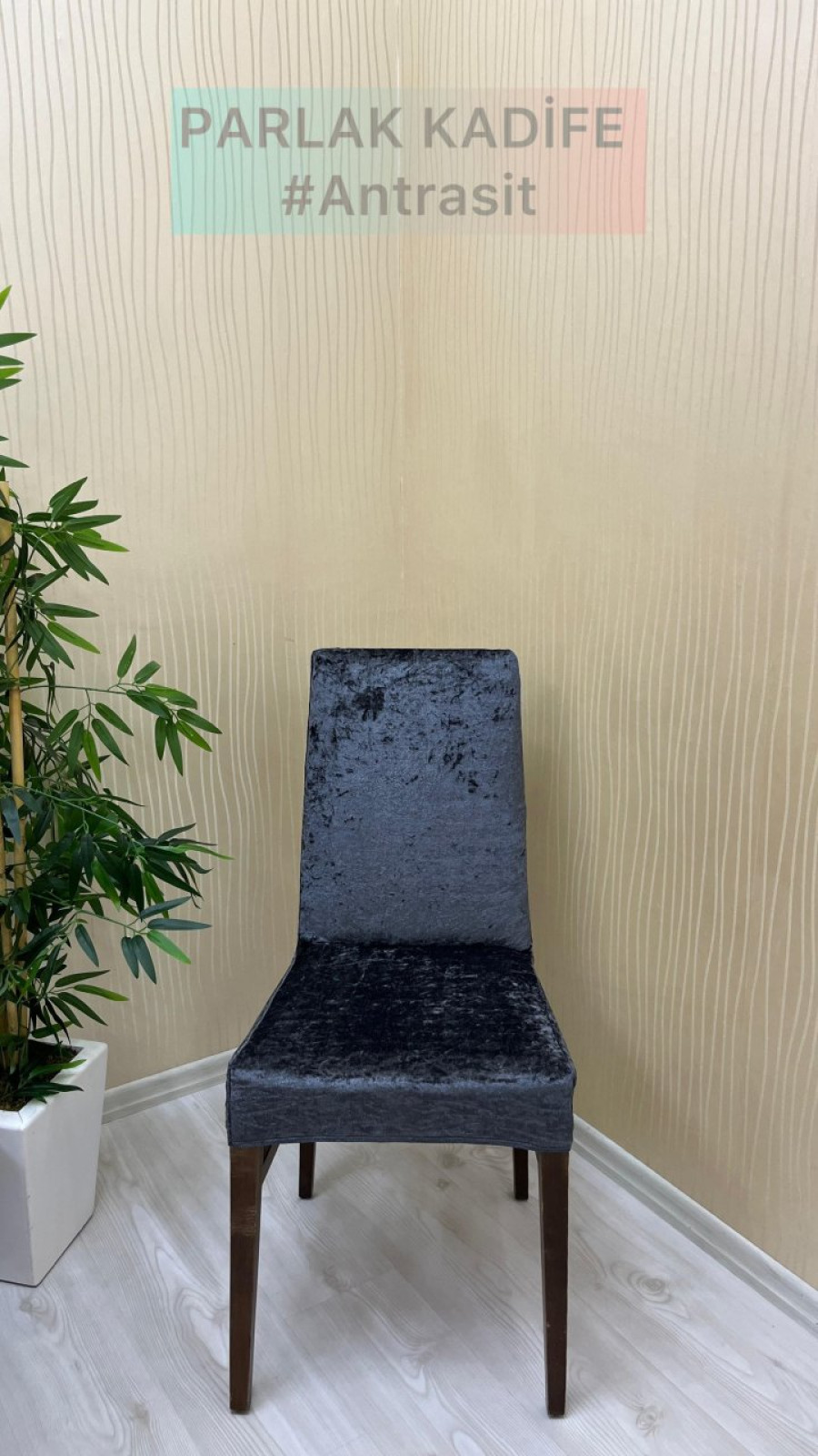 Shiny Velvet Fabric Standard Chair Cover - Sparkling Luxury Chair Protector Anthracite Color Three Chair Covers Custom Size