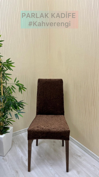 Parlak Kadife Kumaş Standart Sandalye Örtüsü - Işıltılı Lüks Sandalye Koruyucu Kahverengi Renk Beş Adet Sandalye Örtüsü