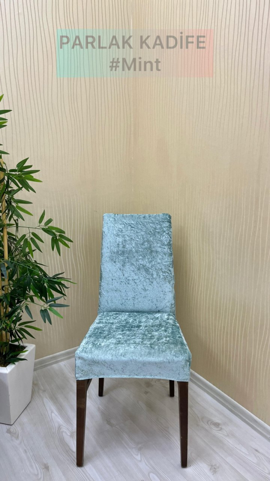 Parlak Kadife Kumaş Standart Sandalye Örtüsü - Işıltılı Lüks Sandalye Koruyucu Mint Renk Altı Adet Sandalye Örtüsü Özel Ölçü