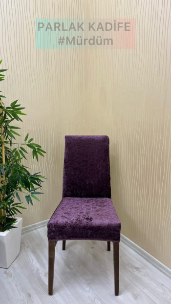 Parlak Kadife Kumaş Standart Sandalye Örtüsü - Işıltılı Lüks Sandalye Koruyucu Mürdüm Renk İki Adet Sandalye Örtüsü