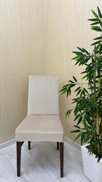 Italian Suede Fabric Chair Cover - Elastic Velvet Chair Protector Beige Color Four Chair Covers