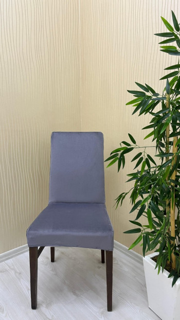 Italian Suede Fabric Chair Cover - Elastic Velvet Chair Protector Dark Gray Color Six Chair Covers