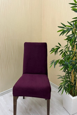 İtalyan Süet Kumaş Lastikli Sandalye Örtüsü - Kaymaz Esnek Sandalye Koruyucu Mürdüm Renk Bir Adet Sandalye Örtüsü