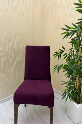 İtalyan Süet Kumaş Lastikli Sandalye Örtüsü - Kaymaz Esnek Sandalye Koruyucu Mürdüm Renk Bir Adet Sandalye Örtüsü