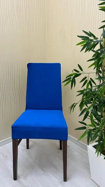 Italian Suede Fabric Chair Cover - Elastic Velvet Chair Protector Saxon Blue Color Four Chair Covers Custom Size