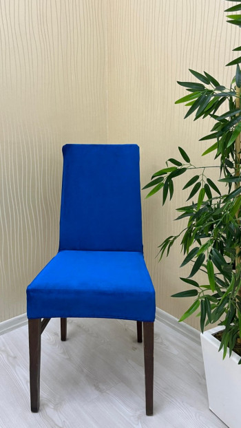 Italian Suede Fabric Chair Cover - Elastic Velvet Chair Protector Saxon Blue Color Five Chair Covers