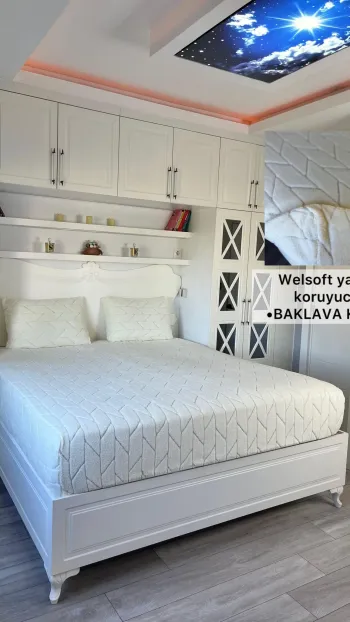 Baklava Model Welsoft Mattress Protector Set - Indispensable Soft Cover for Winter Months Cream Color