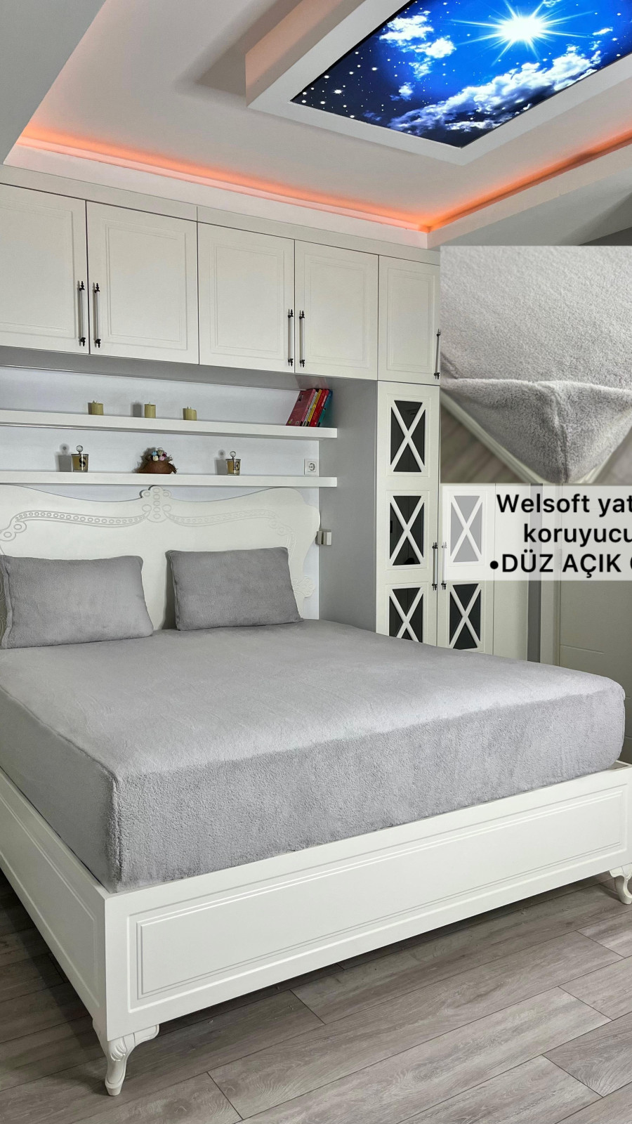 Düz Model Welsoft Yatak Koruyucu Set - Kış Aylarının Vazgeçilmez Yumuşak Örtüsü Açık Gri Renk