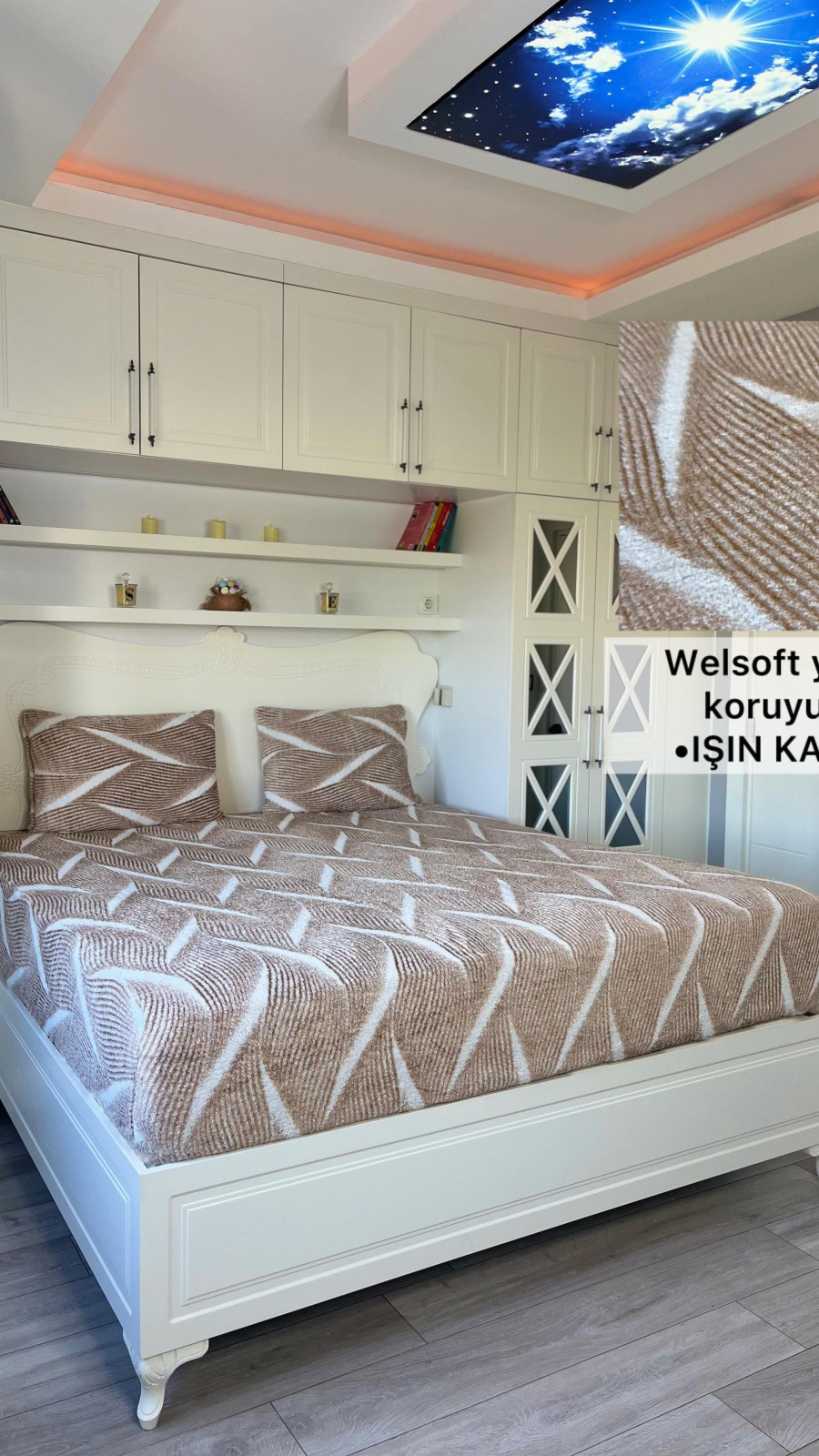 Işın Model Welsoft Mattress Protector Set - Indispensable Soft Cover for Winter Months Mink Color