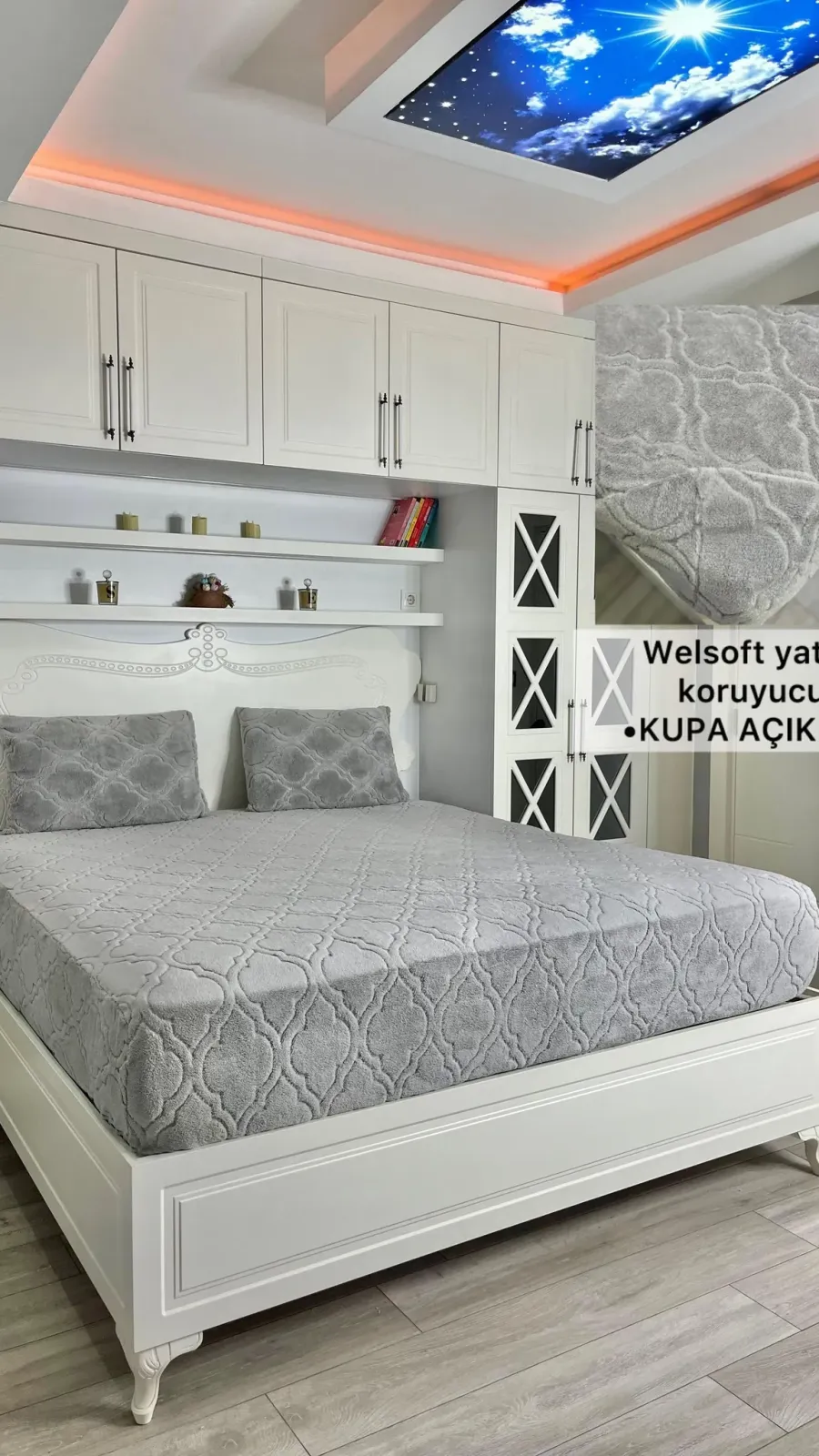 Kupa Model Welsoft Mattress Protector Set - Indispensable Soft Cover for Winter Months Light Gray Color