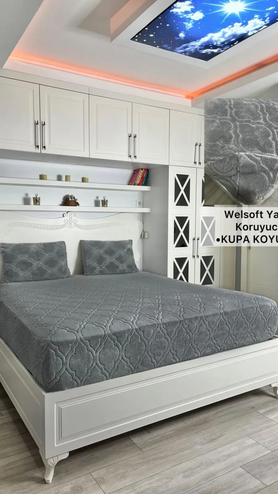 Kupa Model Welsoft Mattress Protector Set - Indispensable Soft Cover for Winter Months Dark Gray Color