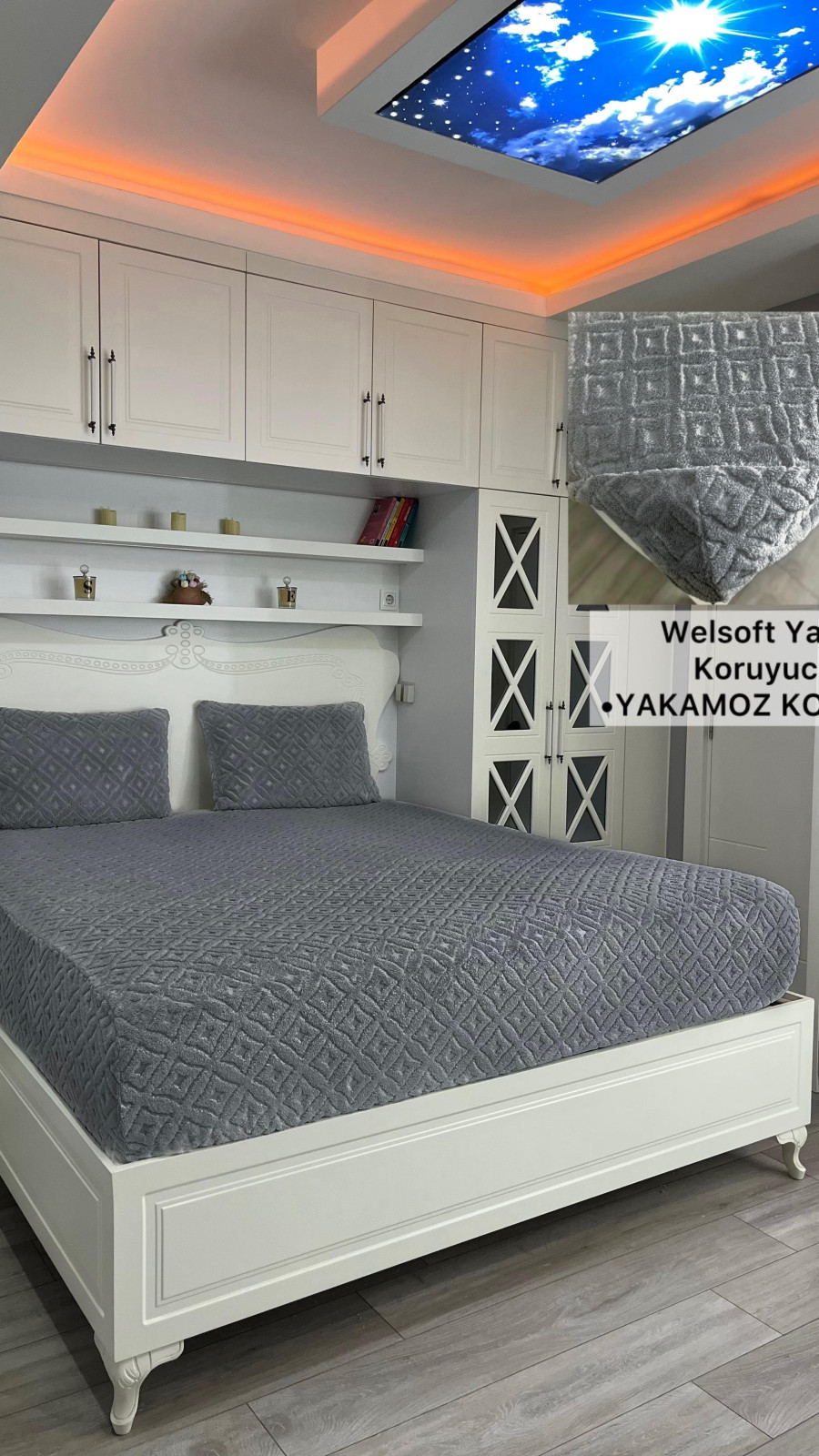 Yakamoz Model Welsoft Yatak Koruyucu Set - Kış Aylarının Vazgeçilmez Yumuşak Örtüsü Koyu Gri Renk