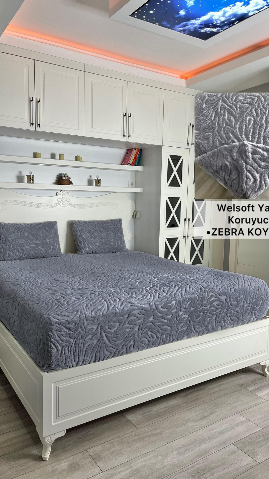 Zebra Model Welsoft Yatak Koruyucu Set - Kış Aylarının Vazgeçilmez Yumuşak Örtüsü Koyu Gri Renk