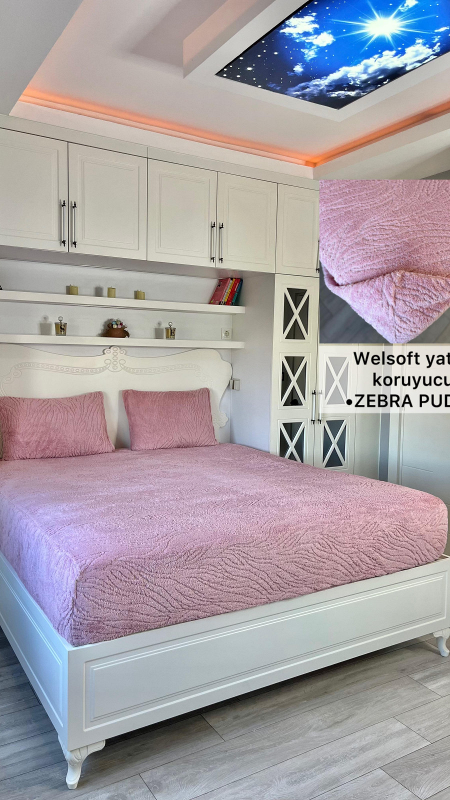 Zebra Model Welsoft Yatak Koruyucu Set - Kış Aylarının Vazgeçilmez Yumuşak Örtüsü Pudra Renk