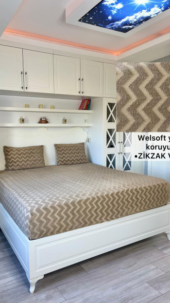 Zikzak Model Welsoft Yatak Koruyucu Set - Kış Aylarının Vazgeçilmez Yumuşak Örtüsü Vizon Renk